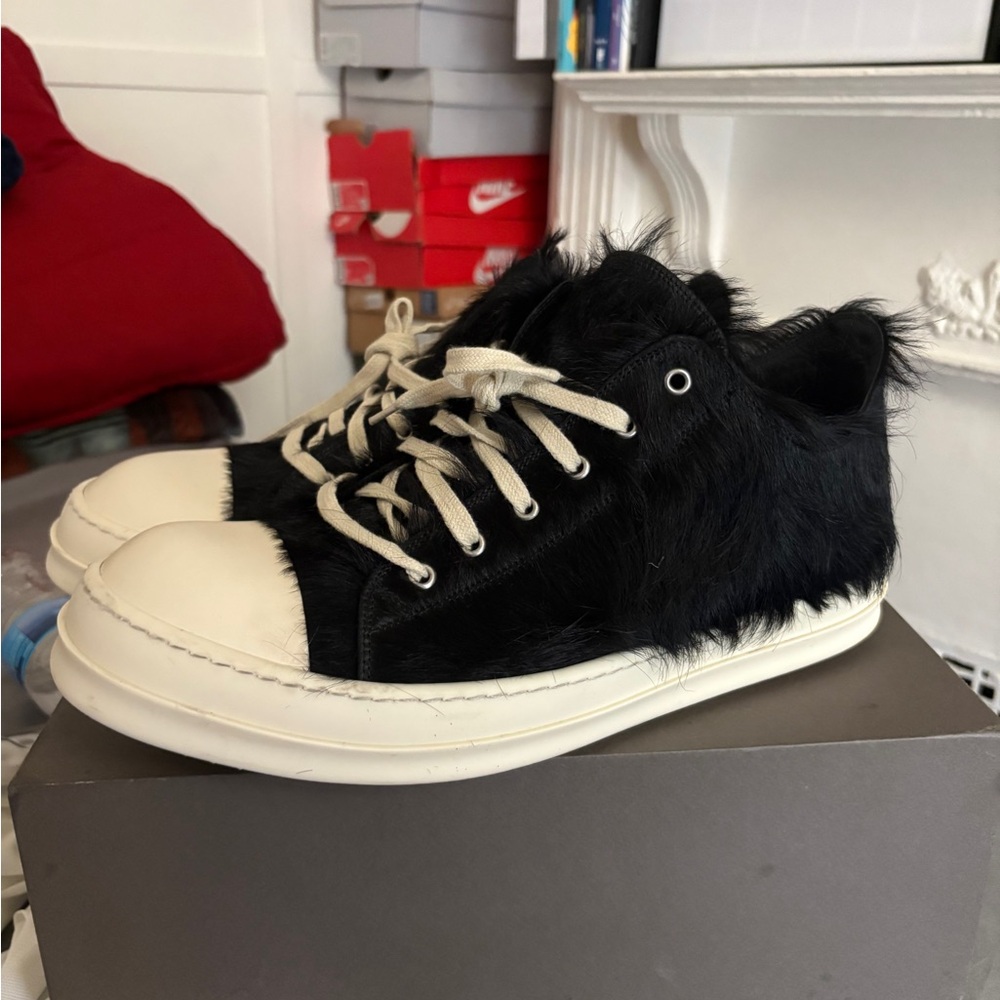 Black and White Fur Sneakers